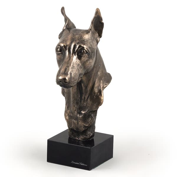 Miniature Pinscher - hundestatuette, buste på stenbund, skulptur, trofæ til hundeudstilling af Art-Dog
