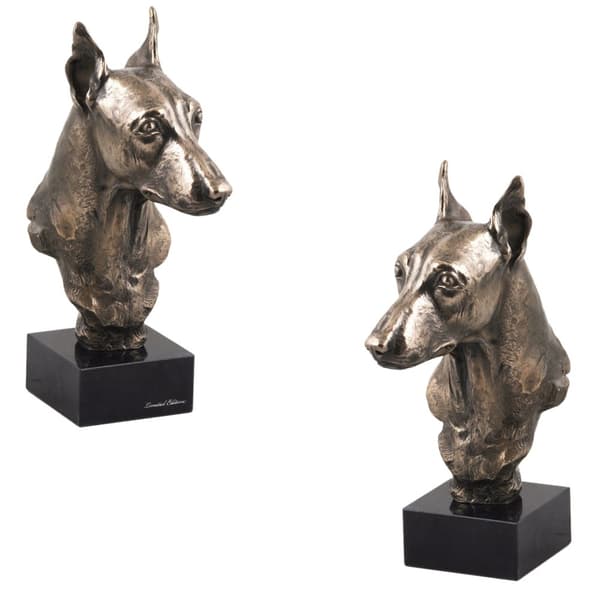 Miniature Pinscher - hundestatuette, buste på stenbund, skulptur, trofæ til hundeudstilling af Art-Dog