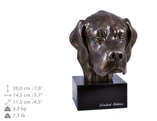Pointer - hundstatyett, byst på stenfot, skulptur, trofé för hundutställning av Art-Dog