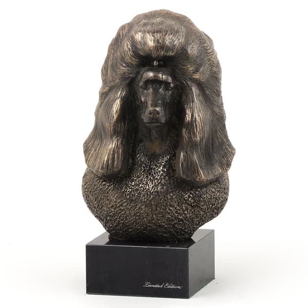 Puddel - hundestatuette, buste på stenbund, skulptur, trofæ til hundeudstilling af Art-Dog