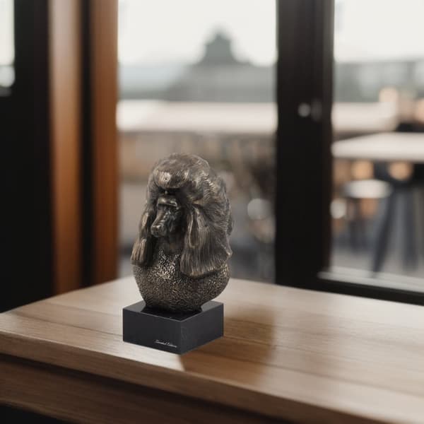 Puddel - hundestatuette, buste på stenbund, skulptur, trofæ til hundeudstilling af Art-Dog