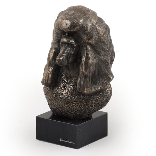 Puddel - hundestatuette, buste på stenbund, skulptur, trofæ til hundeudstilling af Art-Dog