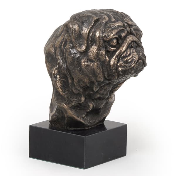 Mops, Mops, Carlin - hundstatyett, byst på stenfot, skulptur, trofé för en hundutställning av Art-Dog