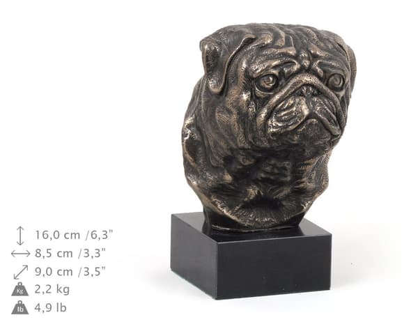 Mops, Mops, Carlin - hundstatyett, byst på stenfot, skulptur, trofé för en hundutställning av Art-Dog