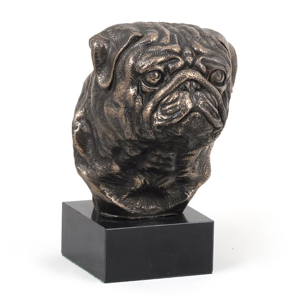 Mops, Mops, Carlin - hundstatyett, byst på stenfot, skulptur, trofé för en hundutställning av Art-Dog