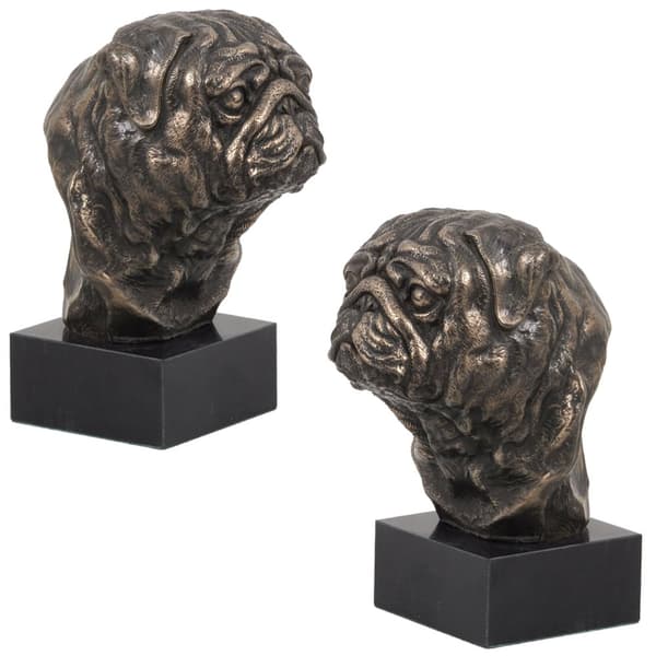 Mops, Mops, Carlin - hundestatuette, buste på stenbund, skulptur, trofæ til hundeudstilling af Art-Dog