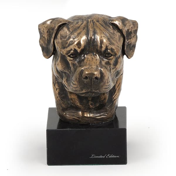 Rottweiler - hundestatuette, buste på stenbund, skulptur, trofæ til hundeudstilling af Art-Dog