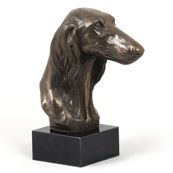 Persisk vinthund, Saluki - hundstatyett, byst på stenfot, skulptur, trofé för en hundutställning av Art-Dog