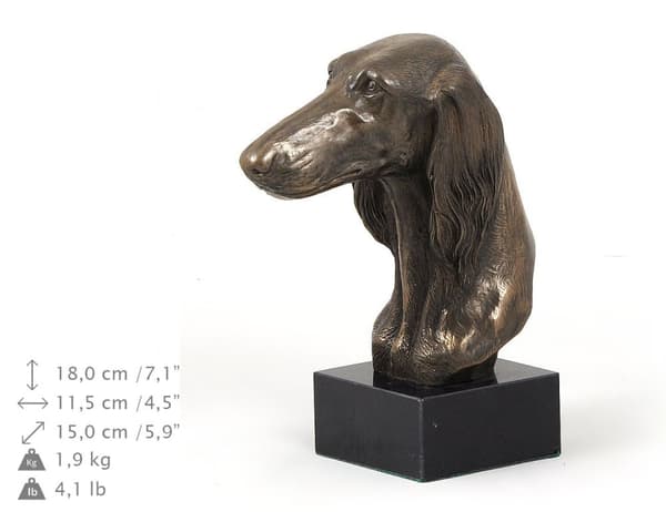 Persisk vinthund, Saluki - hundstatyett, byst på stenfot, skulptur, trofé för en hundutställning av Art-Dog