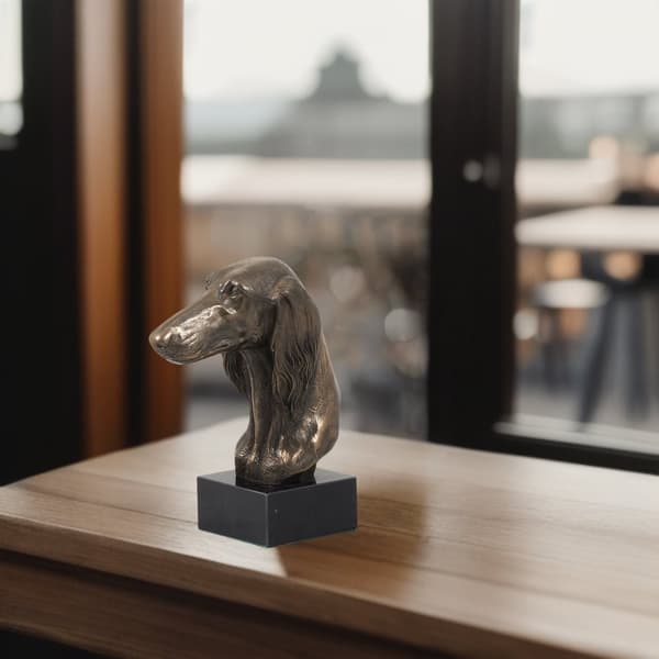 Persisk vinthund, Saluki - hundstatyett, byst på stenfot, skulptur, trofé för en hundutställning av Art-Dog