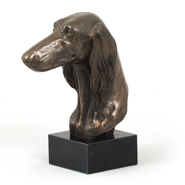 Persisk vinthund, Saluki - hundstatyett, byst på stenfot, skulptur, trofé för en hundutställning av Art-Dog