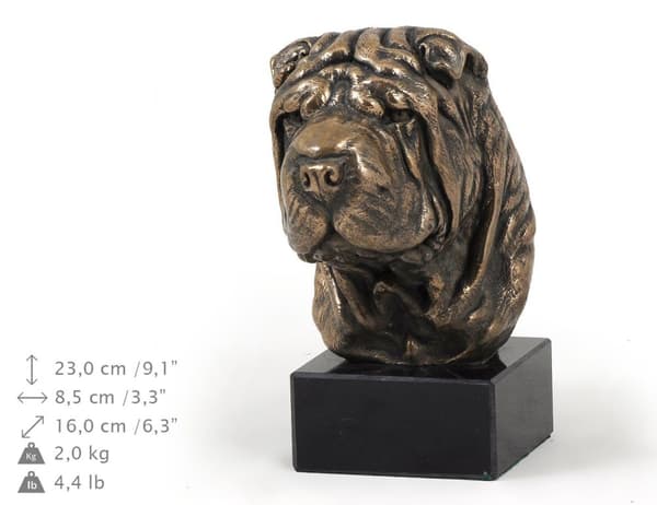 Shar Pei - hundstatyett, byst på stenfot, skulptur, trofé för en hundutställning av Art-Dog