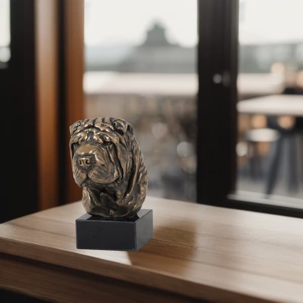 Shar Pei - hundstatyett, byst på stenfot, skulptur, trofé för en hundutställning av Art-Dog