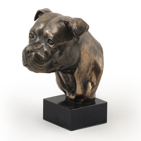 Staffordshire Bull Terrier, Staffik, Staffi I - hundstatyett, byst på stenfot, skulptur, trofé för en hundutställning av Art-Dog