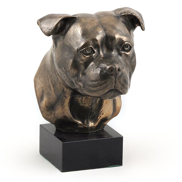 Staffordshire Bull Terrier, Staffik, Staffi I - hundstatyett, byst på stenfot, skulptur, trofé för en hundutställning av Art-Dog