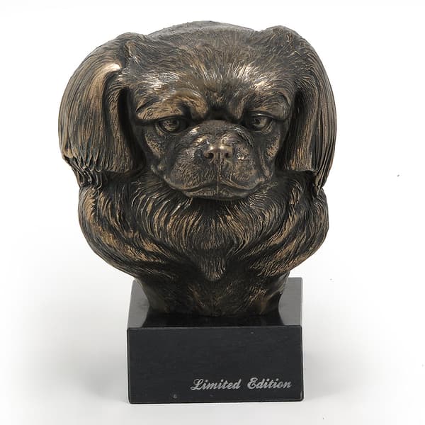 Tibetansk spaniel, tibetansk spaniel - hundestatuette, buste på en stenbund, skulptur, trofæ til en hundeudstilling af Art-Dog