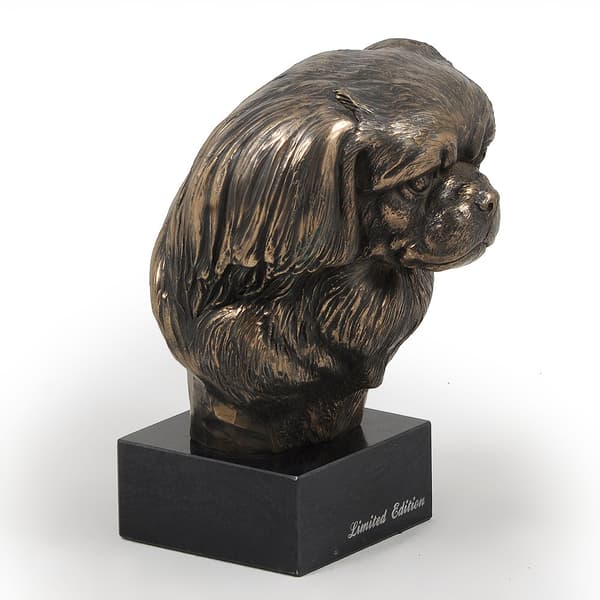 Tibetansk spaniel, tibetansk spaniel - hundestatuette, buste på en stenbund, skulptur, trofæ til en hundeudstilling af Art-Dog