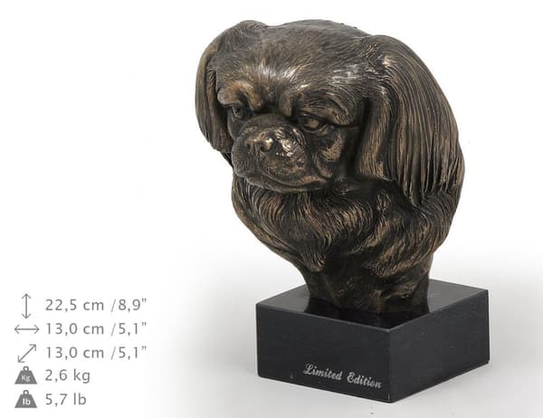Tibetansk spaniel, tibetansk spaniel - hundestatuette, buste på en stenbund, skulptur, trofæ til en hundeudstilling af Art-Dog