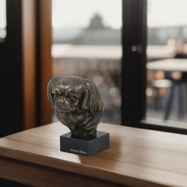 Tibetansk spaniel, tibetansk spaniel - hundestatuette, buste på en stenbund, skulptur, trofæ til en hundeudstilling af Art-Dog