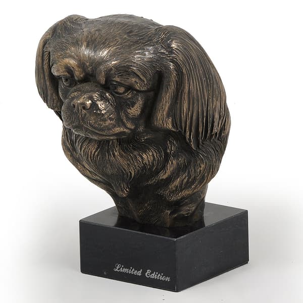 Tibetansk spaniel, tibetansk spaniel - hundestatuette, buste på en stenbund, skulptur, trofæ til en hundeudstilling af Art-Dog