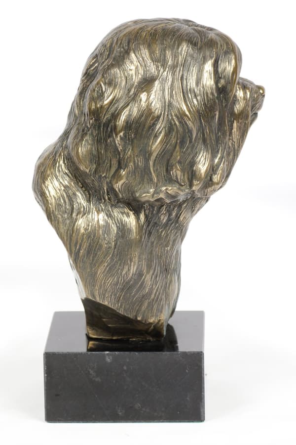 Tibetansk terrier, tibetansk terrier - hundestatuette, buste på en stenbund, skulptur, trofæ til en hundeudstilling af Art-Dog