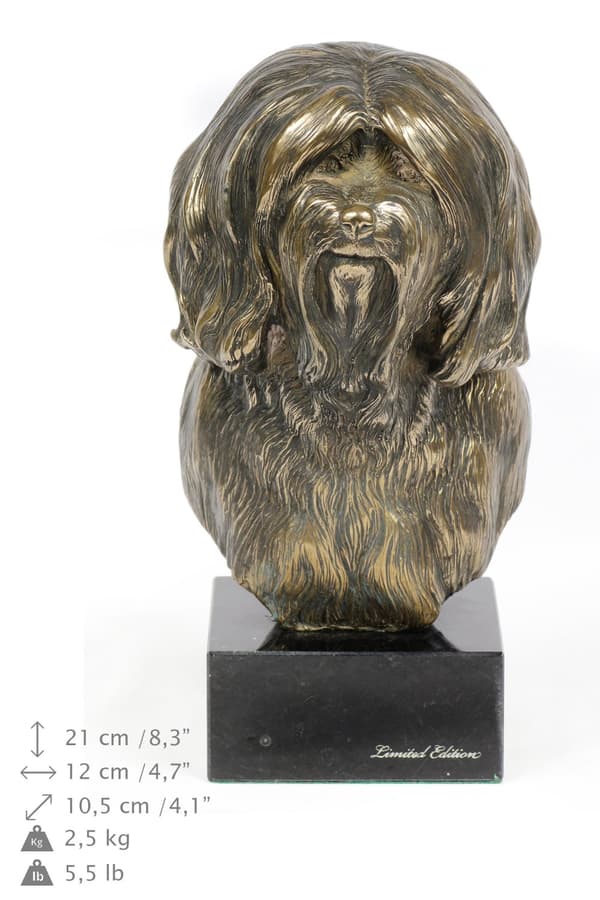 Tibetansk terrier, tibetansk terrier - hundestatuette, buste på en stenbund, skulptur, trofæ til en hundeudstilling af Art-Dog