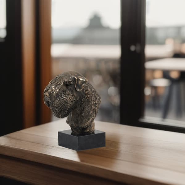 Irsk blød belagt wheaten terrier, Wheaten terrier - hundestatuette, buste på stenbund, skulptur, trofæ til en hundeudstilling af Art-Dog