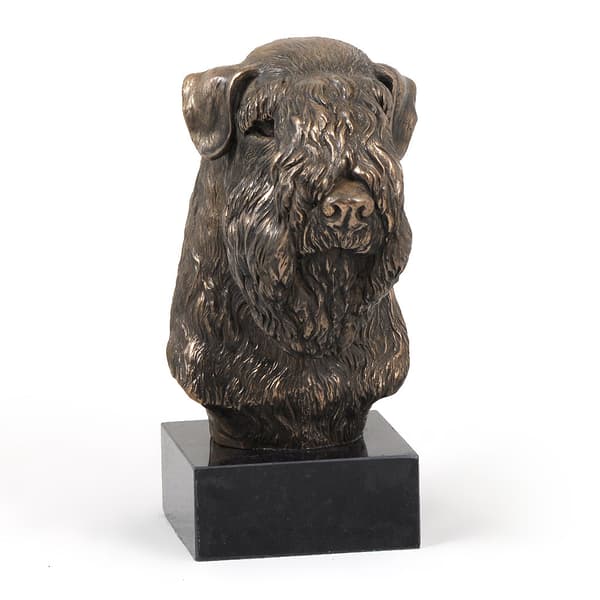 Irsk blød belagt wheaten terrier, Wheaten terrier - hundestatuette, buste på stenbund, skulptur, trofæ til en hundeudstilling af Art-Dog