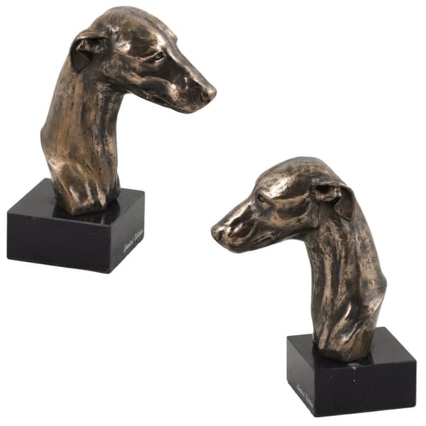 Whippet, Englanninvinttikoira - koirapatsas, rintakuva kivijalustalla, veistos, Art-Dogin koiranäyttelyn pokaali