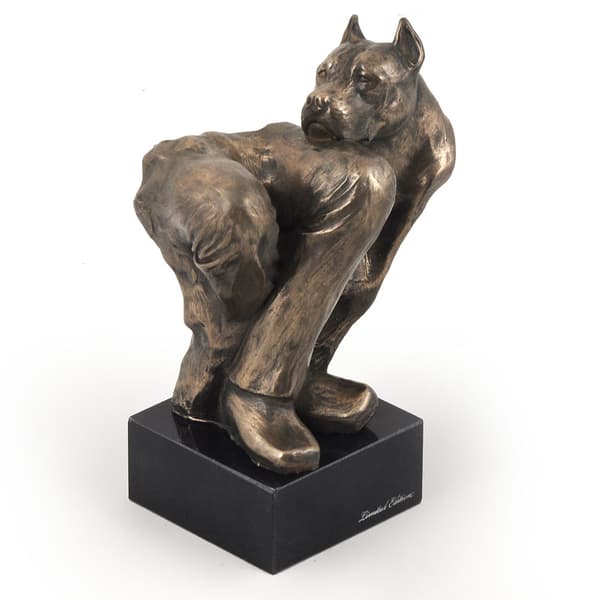 American Staffordshire terrier, Amstaff, Amstaf IV - hundestatuette, buste på en stenbund, skulptur, trofæ til en hundeudstilling af Art-Dog