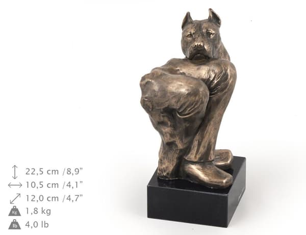 American Staffordshire terrier, Amstaff, Amstaf IV - hundestatuette, buste på en stenbund, skulptur, trofæ til en hundeudstilling af Art-Dog