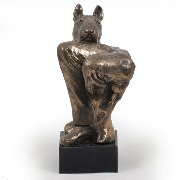 Bullterrieri, Bullterrieri III - koirapatsas, rintakuva kivijalalla, veistos, Art-Dogin koiranäyttelyn pokaali