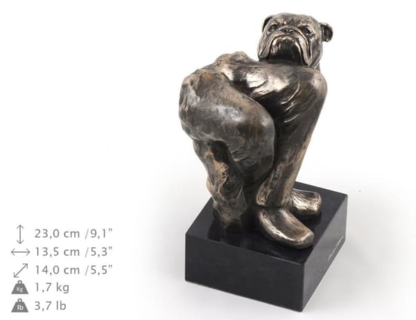 Bulldog - hundestatuette, buste på stenbund, skulptur, trofæ til hundeudstilling af Art-Dog