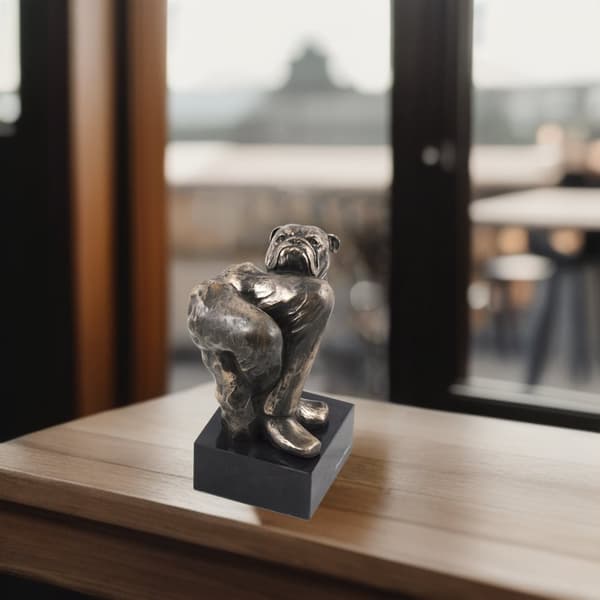 Bulldog - hundestatuette, buste på stenbund, skulptur, trofæ til hundeudstilling af Art-Dog