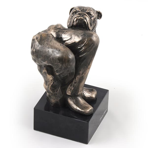 Bulldog - hundestatuette, buste på stenbund, skulptur, trofæ til hundeudstilling af Art-Dog