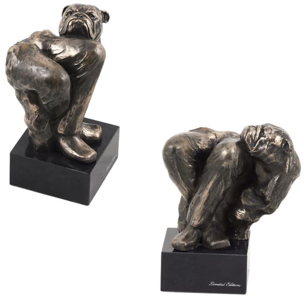 Bulldog - hundestatuette, buste på stenbund, skulptur, trofæ til hundeudstilling af Art-Dog