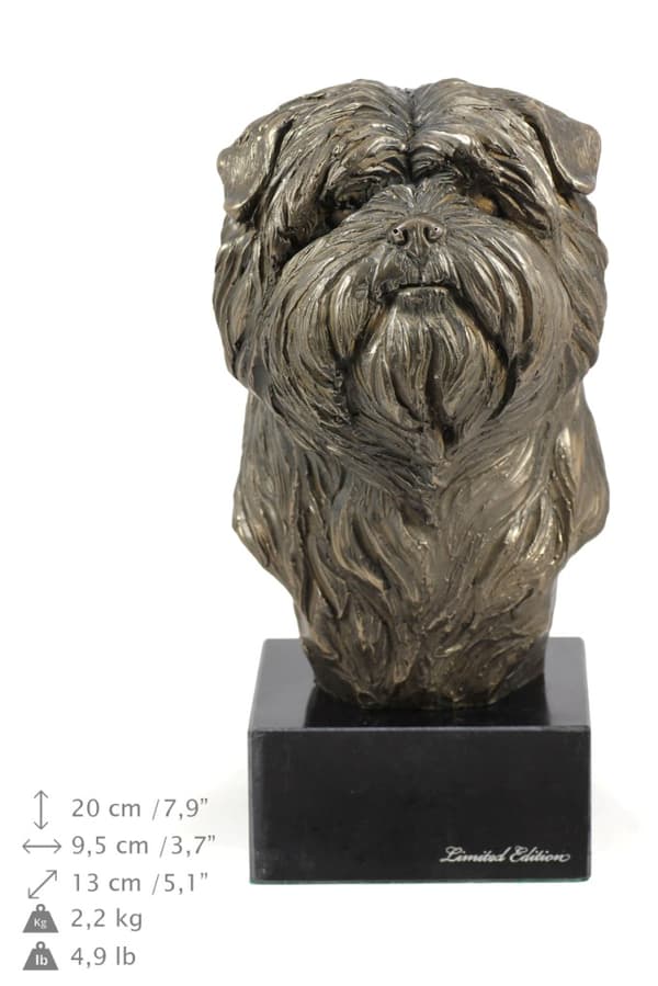 Abepinscher, Affenpinscher - hundestatuette, buste på stenbund, skulptur, trofæ til hundeudstilling af Art-Dog