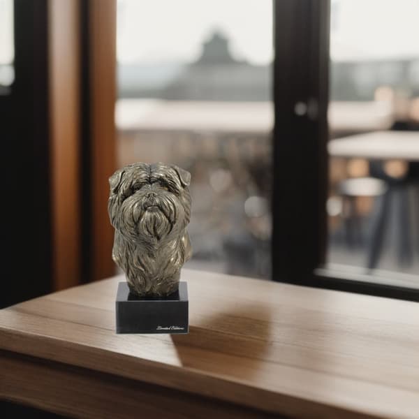 Abepinscher, Affenpinscher - hundestatuette, buste på stenbund, skulptur, trofæ til hundeudstilling af Art-Dog