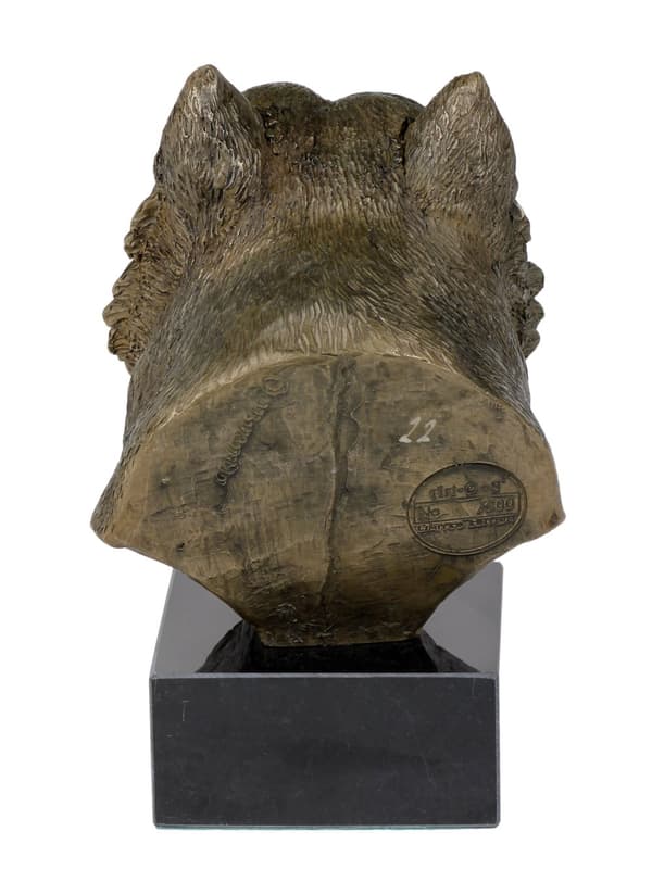 Norwich Terrier - hundstatyett, byst på stenfot, skulptur, trofé för en hundutställning av Art-Dog