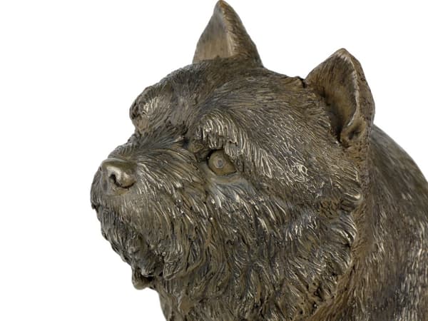 Norwich Terrier - hundstatyett, byst på stenfot, skulptur, trofé för en hundutställning av Art-Dog