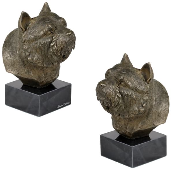 Norwich Terrier - hundstatyett, byst på stenfot, skulptur, trofé för en hundutställning av Art-Dog