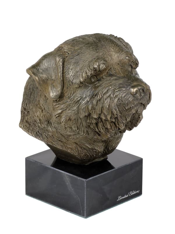 Norfolk Terrier - hundestatuette, buste på en stenbund, skulptur, trofæ til en hundeudstilling af Art-Dog