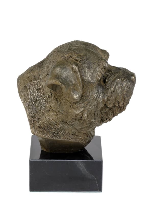 Norfolk Terrier - hundestatuette, buste på en stenbund, skulptur, trofæ til en hundeudstilling af Art-Dog