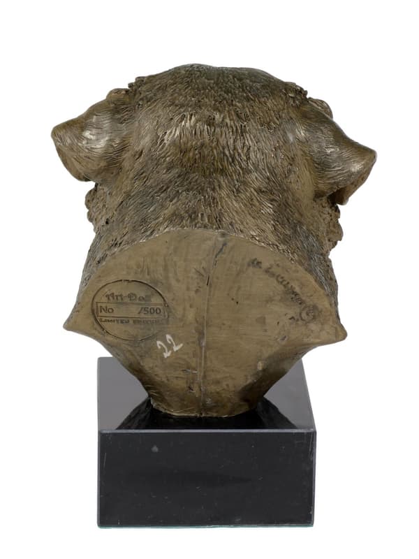 Norfolk Terrier - hundestatuette, buste på en stenbund, skulptur, trofæ til en hundeudstilling af Art-Dog