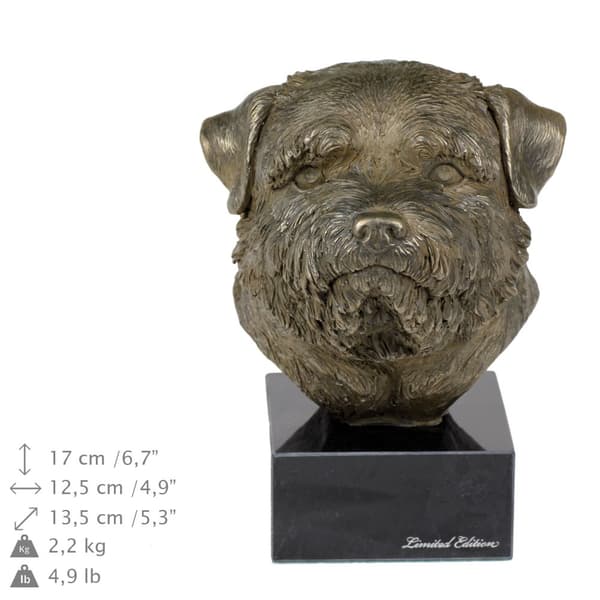 Norfolk Terrier - hundestatuette, buste på en stenbund, skulptur, trofæ til en hundeudstilling af Art-Dog