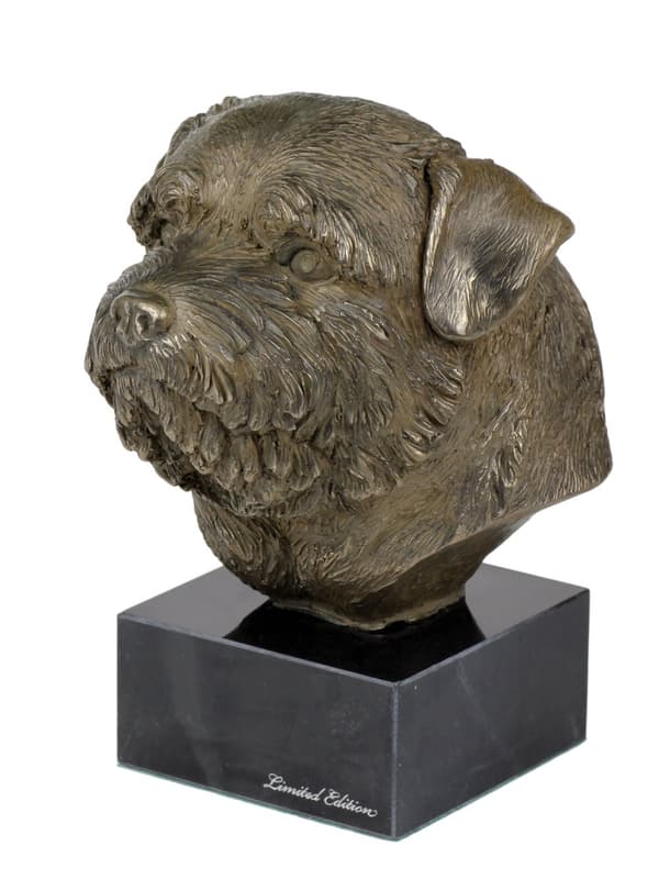 Norfolk Terrier - hundestatuette, buste på en stenbund, skulptur, trofæ til en hundeudstilling af Art-Dog