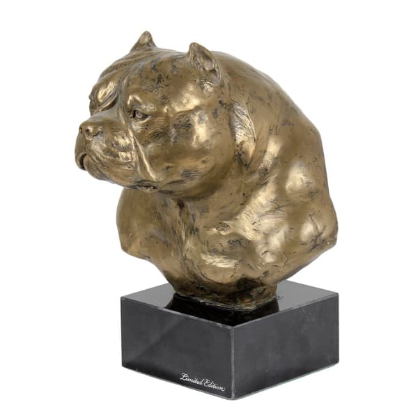 American Bully - hundstatyett, byst på stenfot, skulptur, trofé för en hundutställning av Art-Dog