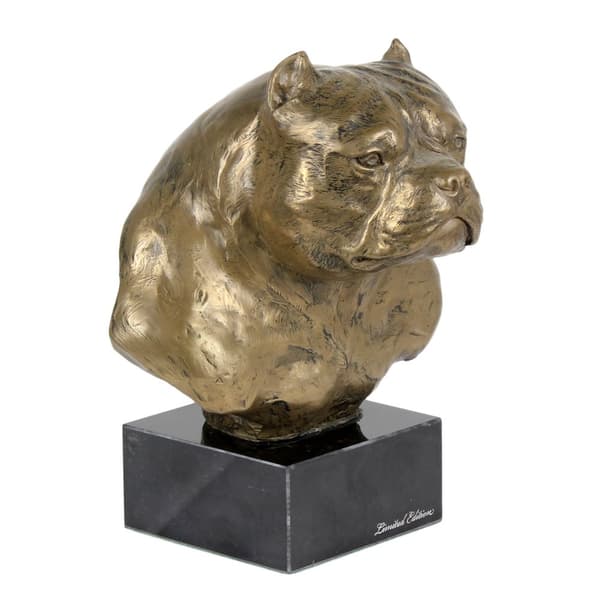 American Bully - hundstatyett, byst på stenfot, skulptur, trofé för en hundutställning av Art-Dog