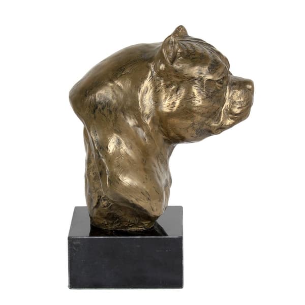 American Bully - hundstatyett, byst på stenfot, skulptur, trofé för en hundutställning av Art-Dog