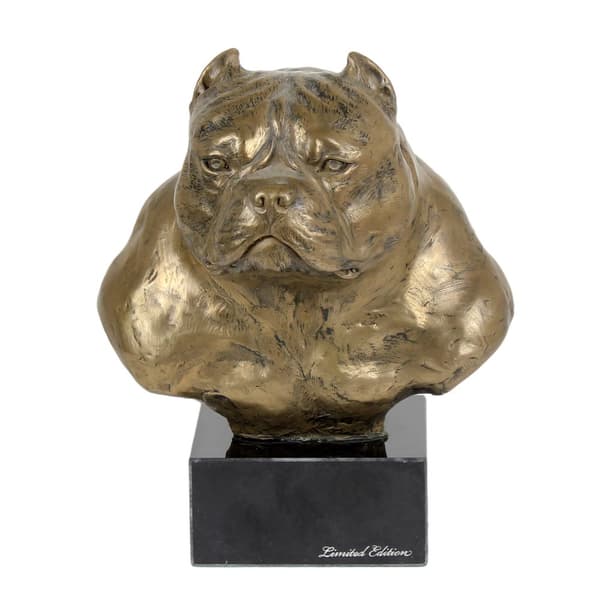 American Bully - hundstatyett, byst på stenfot, skulptur, trofé för en hundutställning av Art-Dog